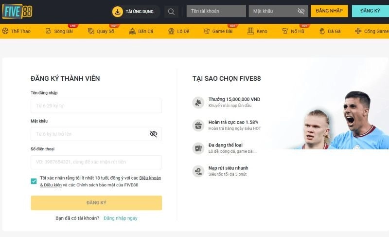 Quy trình đăng ký dễ dàng Five88 chỉ với 3 bước