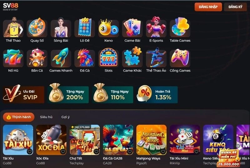 Tổng quan về sản phẩm game đa dạng của SV88